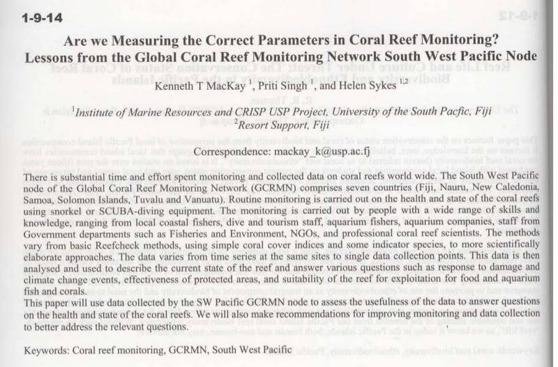 Are we Measuring the Correct Parameters in Coral Reef Monitoring? Lessons from the Global Coral Reef Monitoring Network South West Pacific Node