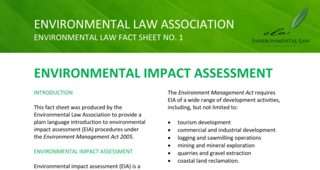 Environmental Impact Assessment Process - Environmental Law Association Environmental Law Fact Sheet No. 1