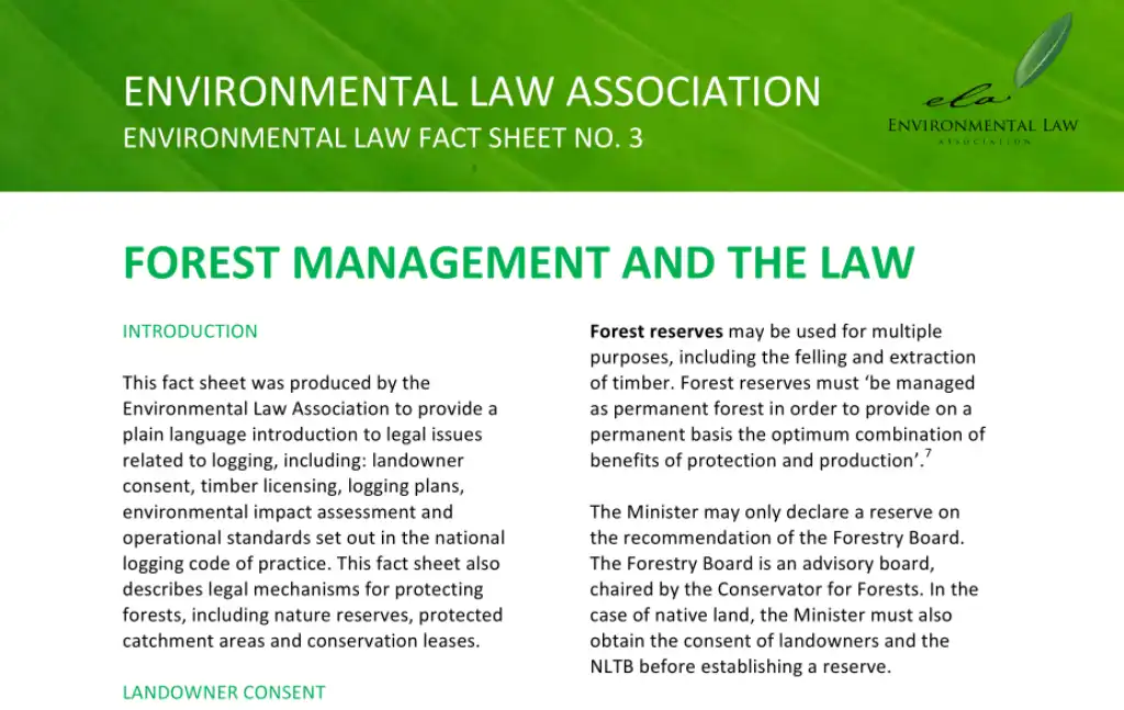 Forest Management And The Law - Environmental Law Association Environmental Law Fact Sheet No. 3