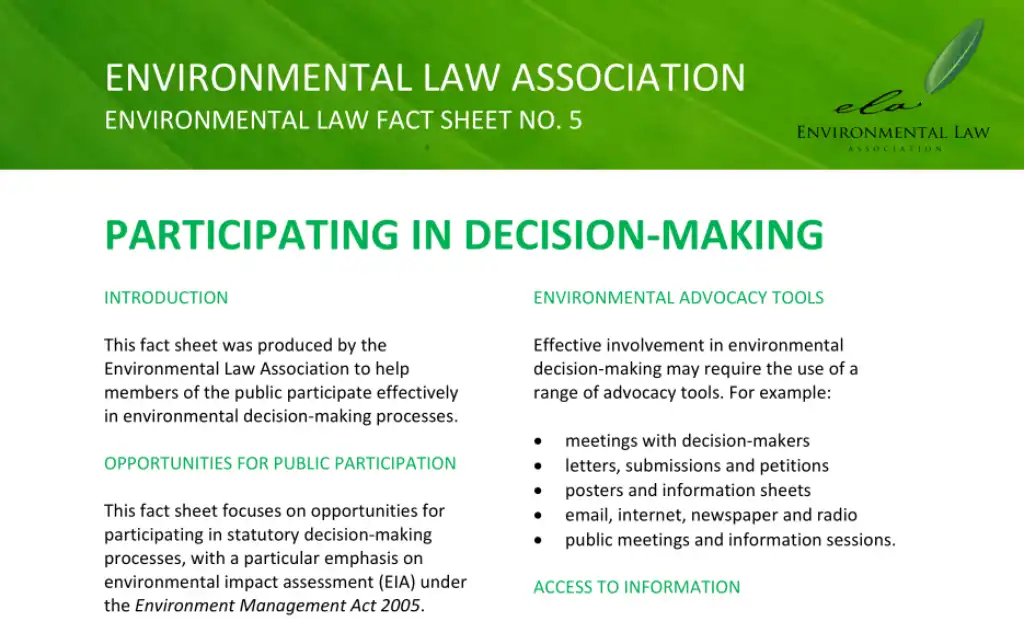Participating In Decision-Making - Environmental Law Association Environmental Law Fact Sheet No. 5